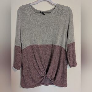Pink Clover Two-Tone Gray and Purple Long Sleeve Top